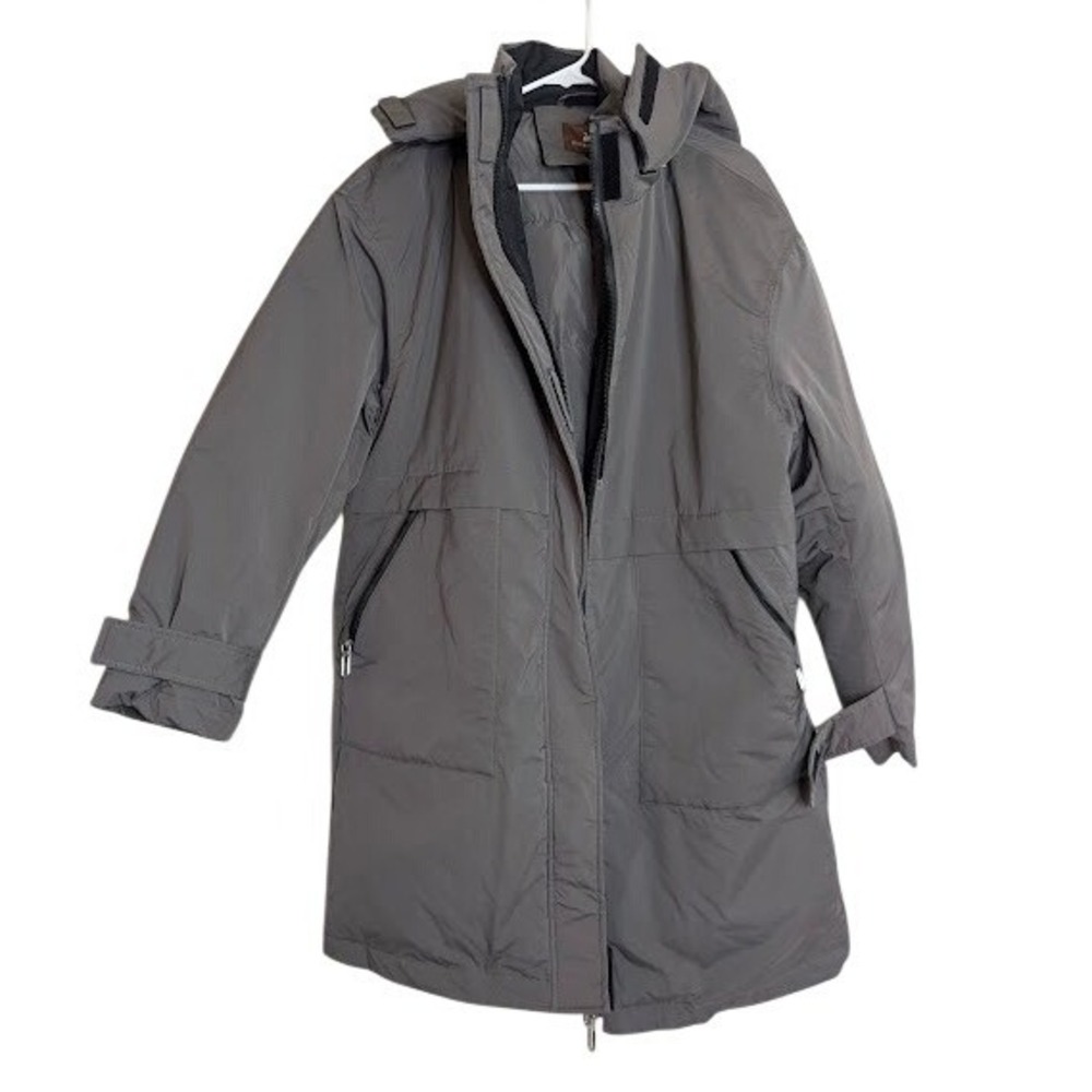 Luzern Goose Coat Womens Size Large Gray Removable Hood Winter Goose Filled